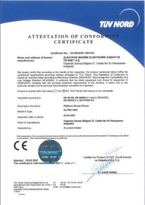 ALPSD-1000 Ürünümüz İçin CE Belgesini Aldık